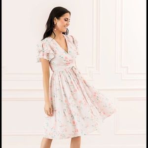 Rachel Parcell tiered ruffle sleeve dress, pink floral, size small
